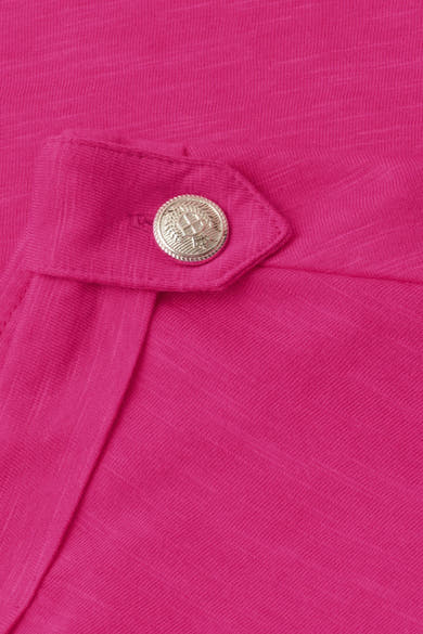 Roze T-shirt van STREET ONE in textielstof met een decoratieve zilveren knoop.
