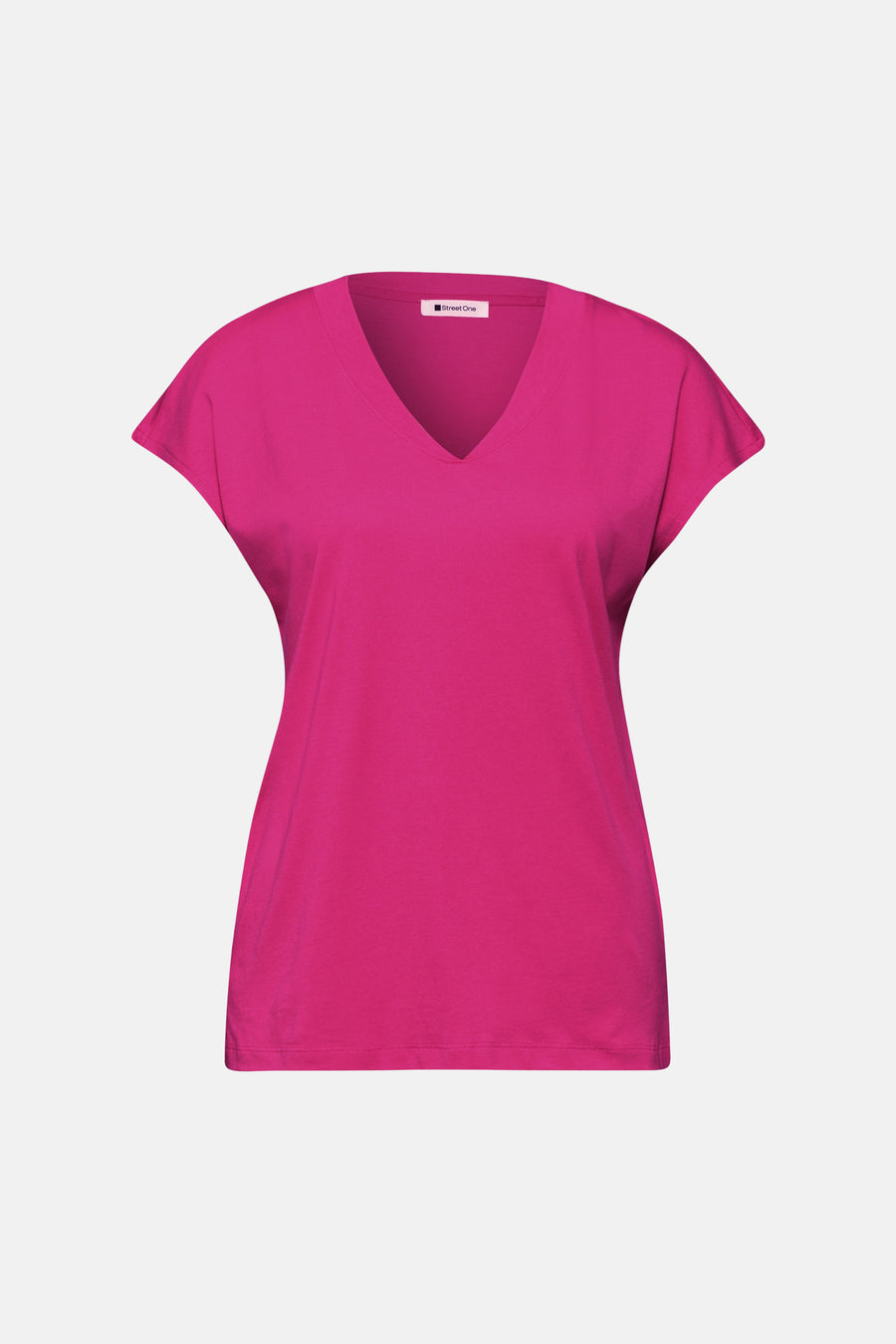Roze T-shirt met korte mouwen van STREET ONE met V-hals en effen stof.