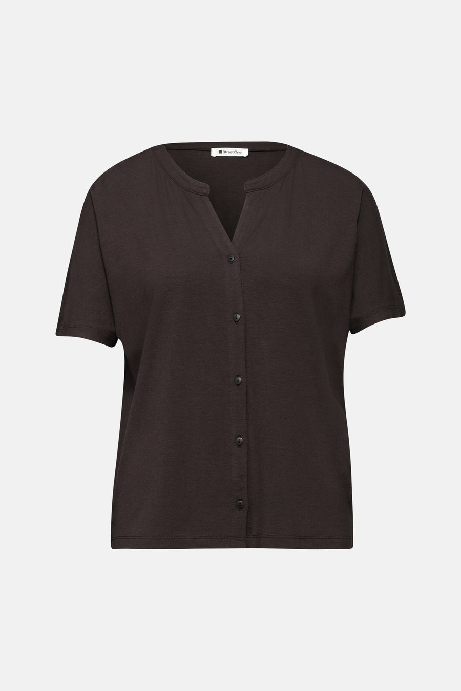 Bruin T-shirt met korte mouwen en geknoopte tunische hals van STREET ONE.