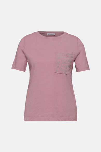 Effenchemise Street One roze effen met korte mouwen en borstzak versierd met glimmende studs.