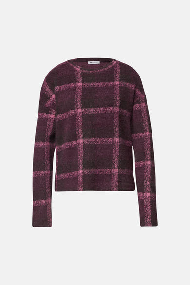 Pull col rond multicolore à motif quadrillé rose et violet, STREET ONE
