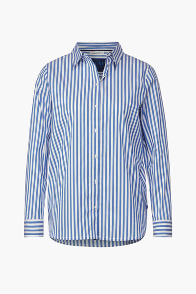 Blouse met lange mouwen in blauw met witte strepen van STREET ONE, met knoopsluiting.