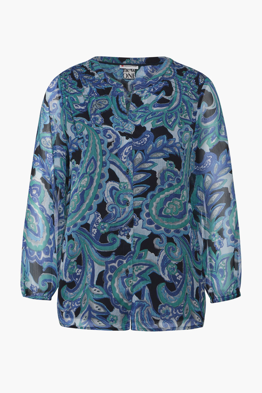 Multikleurig overhemd met lange mouwen van Street One met een blauw, groen en zwart paisley-patroon.