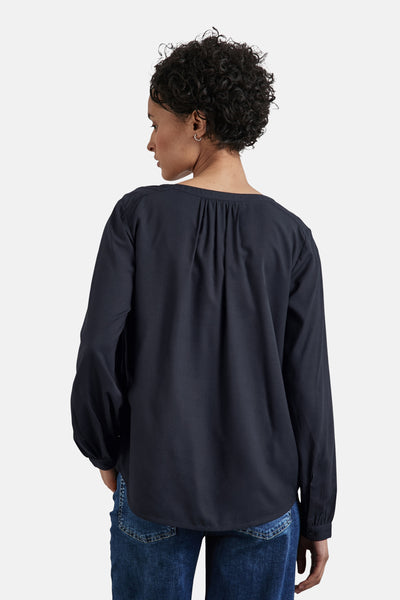 Blauw chemisier met lange mouwen van Street One, met delicate ritsen in het achterste.