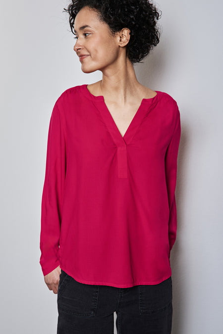 Roze blouse met lange mouwen van Street One, met V-hals en effen stof.