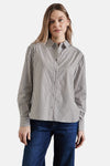 Bruine gestreepte blouse met lange mouwen van STREET ONE, gedragen met een donkerblauwe jeans.