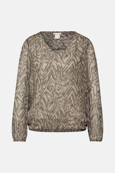 Beige blouse met lange mouwen van Street One, bruin en beige zebraprint.