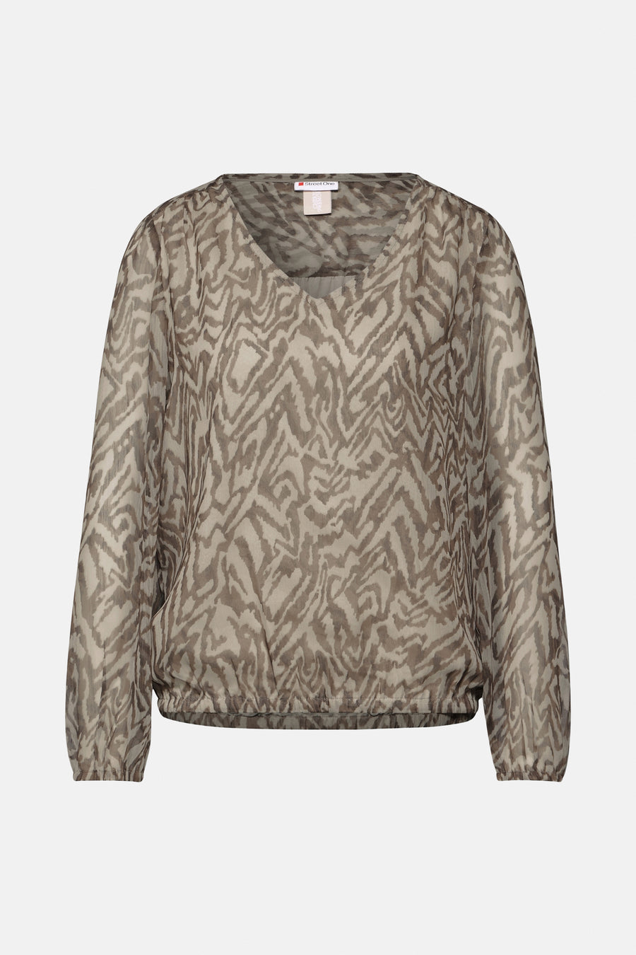 Beige blouse met lange mouwen van Street One, bruin en beige zebraprint.