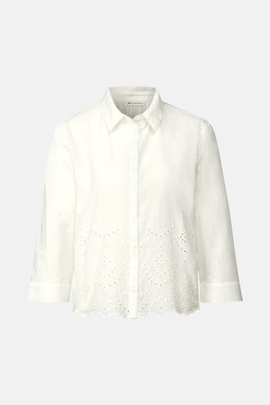 Chemisier blanc à manches longues de Street One avec broderie anglaise décorative en bas.