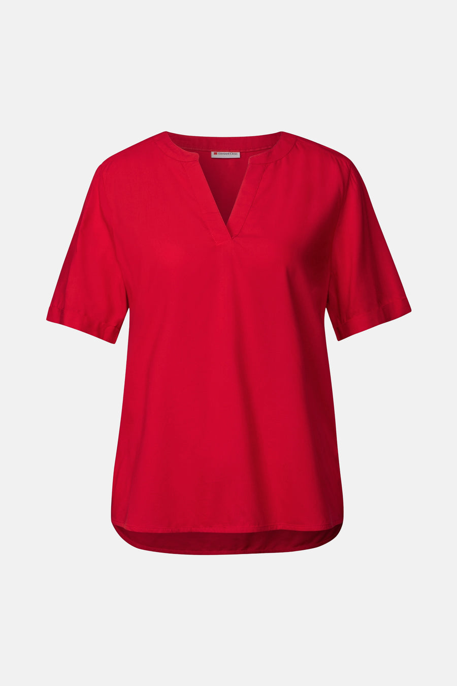 Rood overhemd met korte mouwen van STREET ONE, met een wijde V-hals.