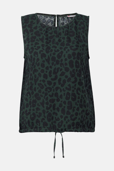 Mouwloos groen overhemd met luipaardprint van Street One met trekkoord.