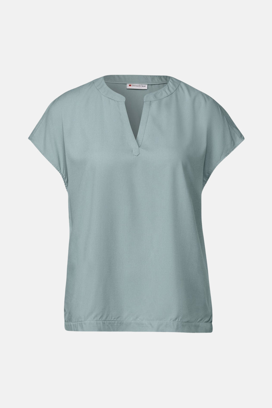 Blouse bleu clair à manches courtes de STREET ONE, avec un col en V et ourlet élastique.