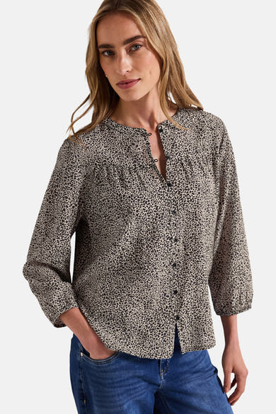 3/4-mouwen blouse van Street One in meerkleurige dierenprint met knoopsluiting aan de voorkant.
