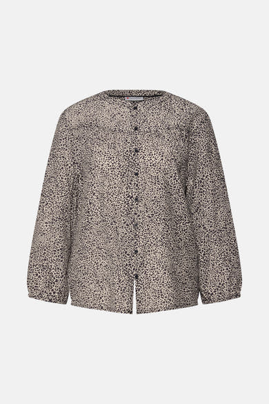 3/4 blouse met luipaardprint van Street One, met knoopsluiting aan de voorkant en pofmouwen.
