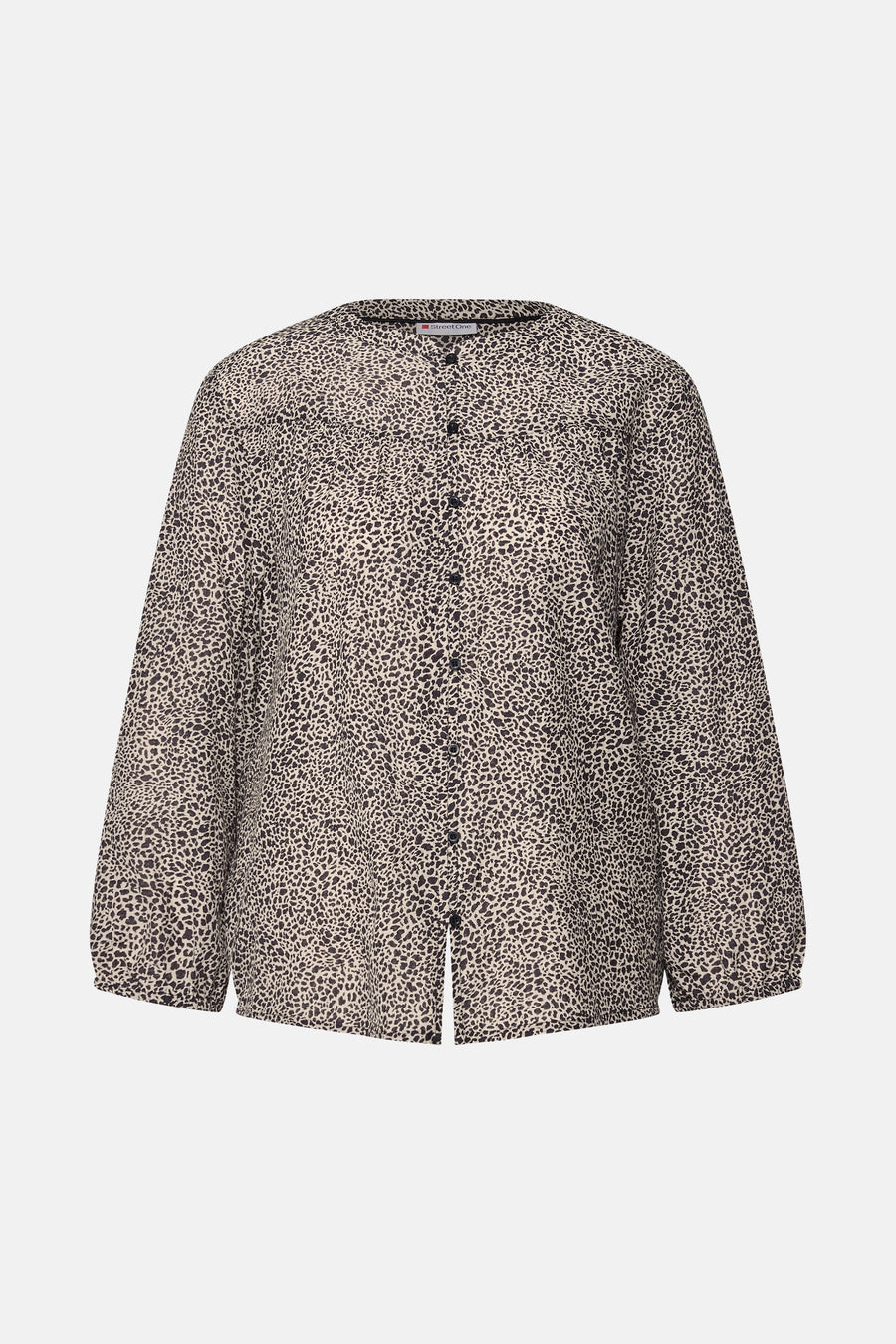 3/4 blouse met luipaardprint van Street One, met knoopsluiting aan de voorkant en pofmouwen.