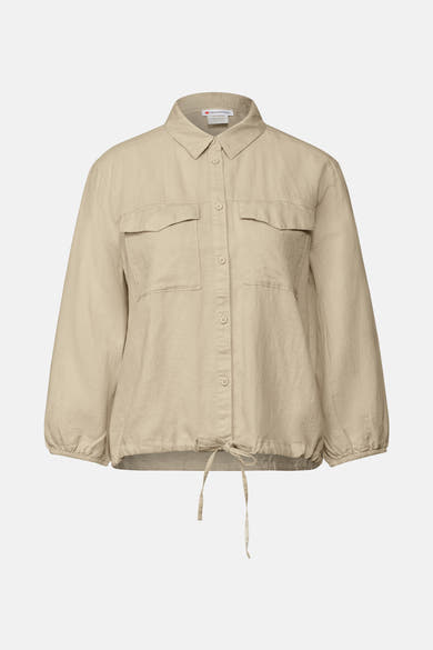 Beige blouse met lange mouwen van STREET ONE, met klepzakken en trekkoord.