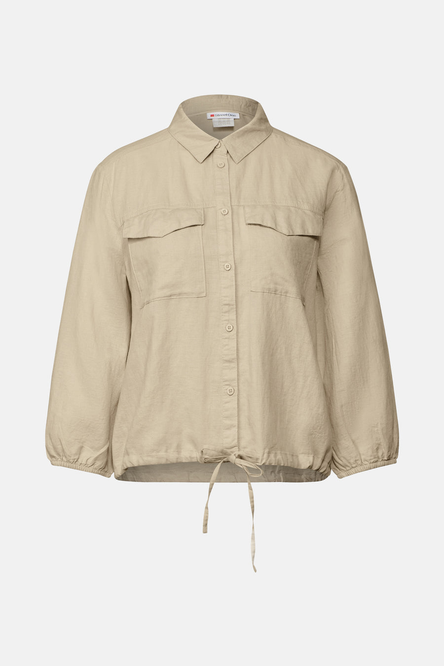 Beige blouse met lange mouwen van STREET ONE, met klepzakken en trekkoord.