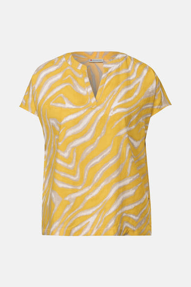 Geel-wit gestreept overhemd met korte mouwen van Street One, met zebraprint.