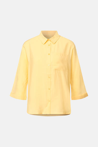 Gele blouse met lange mouwen van Street One, met borstzak en knoopsluiting.
