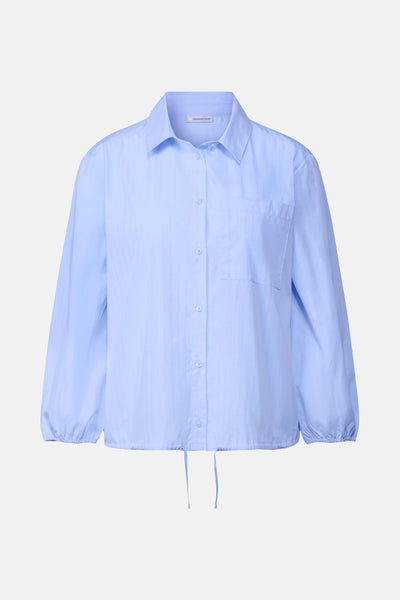 Blauwe blouse met lange mouwen van Street One, met borstzak en knoopsluiting aan de voorkant.