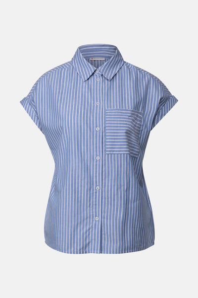 Gestreept blauw-wit overhemd van Street One, met borstzak en korte mouwen met omslag.