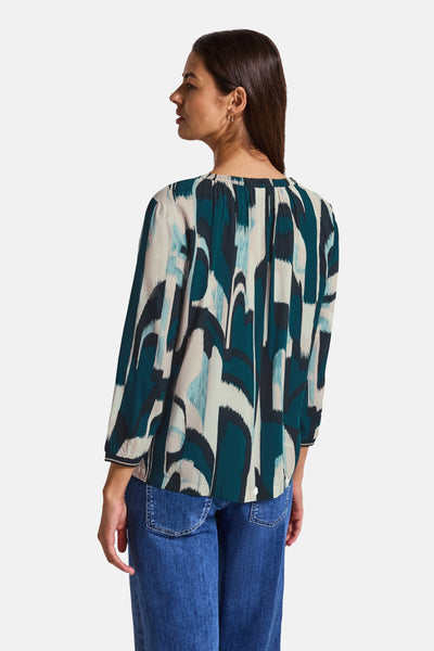 Multikleuren blouse met lange mouwen van Street One, met een blauw en groen abstract patroon.