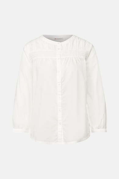Chemisier blanc à manches longues de Street One avec détails plissés et patte de boutonnage sur le devant.