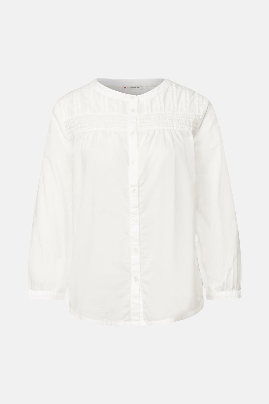 Chemisier blanc à manches longues de Street One avec détails plissés et patte de boutonnage sur le devant.