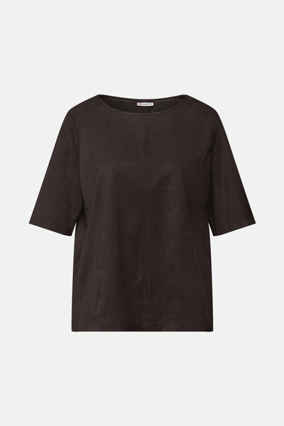 Bruine blouse met korte mouwen van Street One, met verticale naad middenvoor en zachte textuur.
