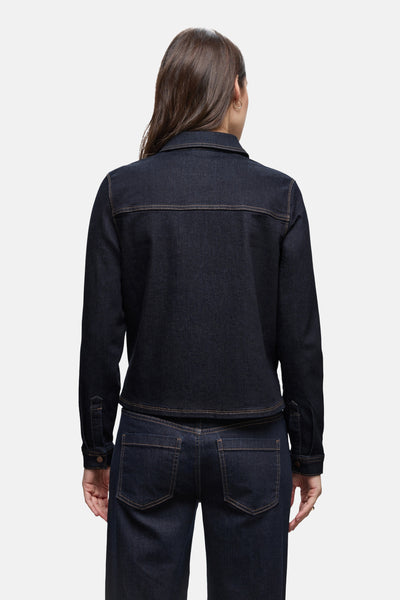 Lange mouwen denim blouse in donkerblauw van Street One, achterzijde, met bruine stiksels.