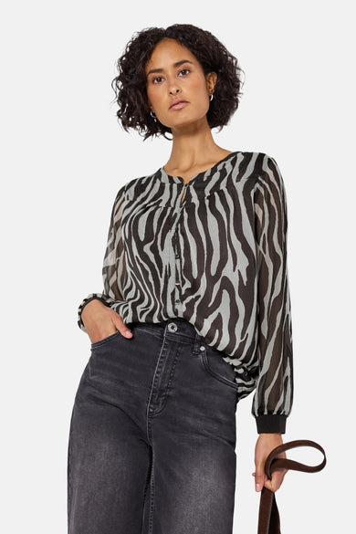 Multikleurig overhemd met lange mouwen van STREET ONE met zebraprint en knopen.