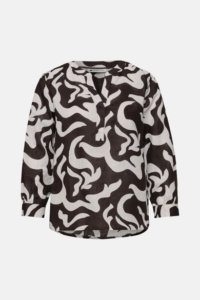 Zwarte en witte vloeiende blouse van STREET ONE met abstracte patronen en een V-hals.