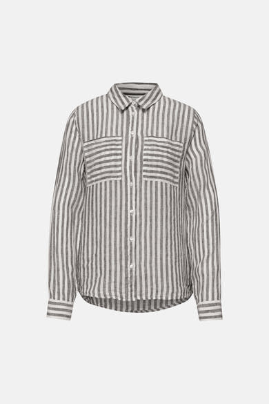 Gestreepte grijs-witte blouse met lange mouwen van STREET ONE, met borstzakken met horizontale strepen.