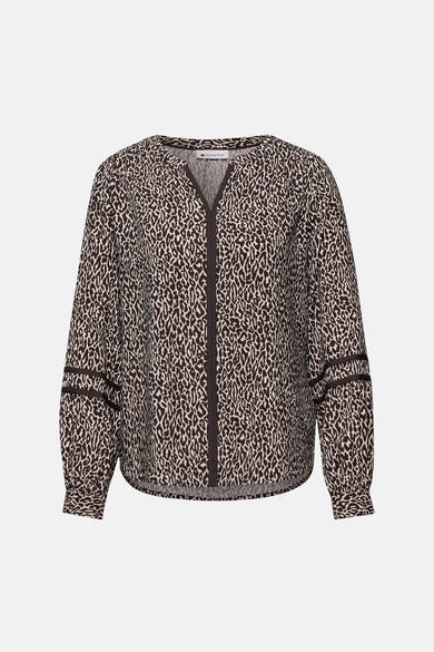 Bruine met lange mouwen in bruin van Street One, met dierenprint en decoratieve strepen op de mouwen.