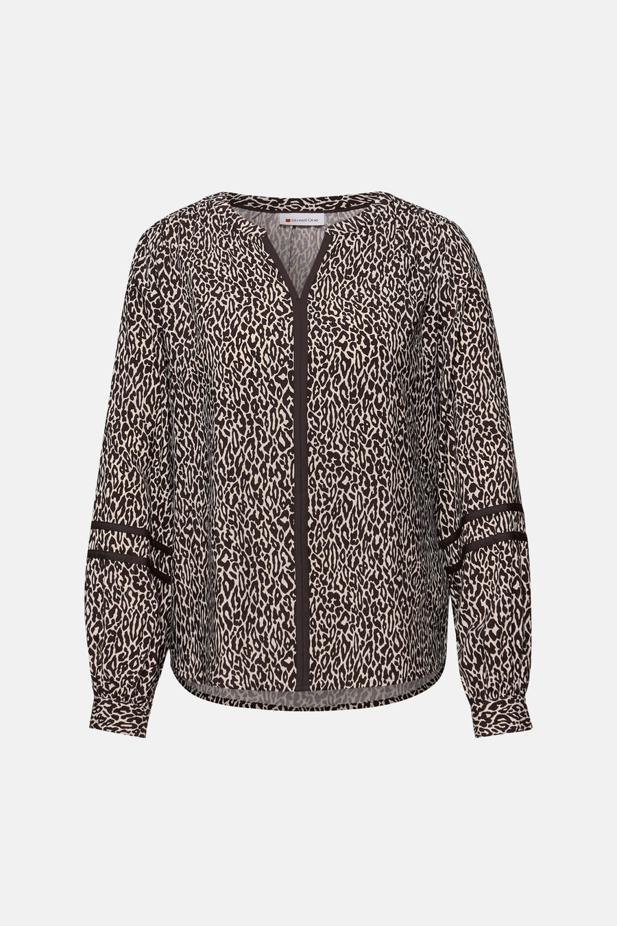 Bruine met lange mouwen in bruin van Street One, met dierenprint en decoratieve strepen op de mouwen.
