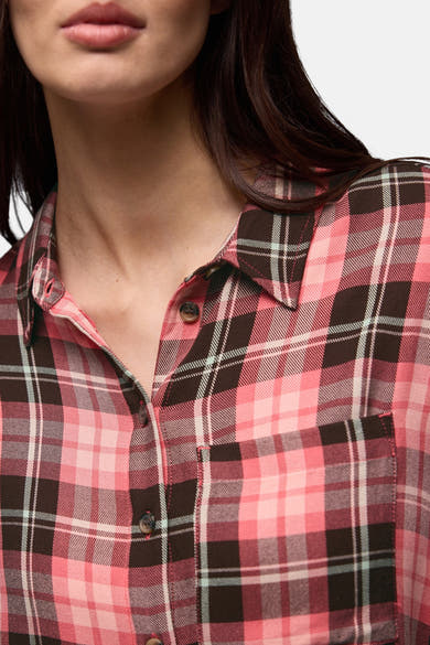 Multikleuren blouse met lange mouwen van Street One, roze, bruin en wit geruit.