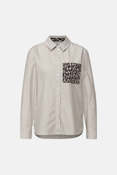 Gestreken blouse van Street One met borstzak met luipaardprint en witte knopen.