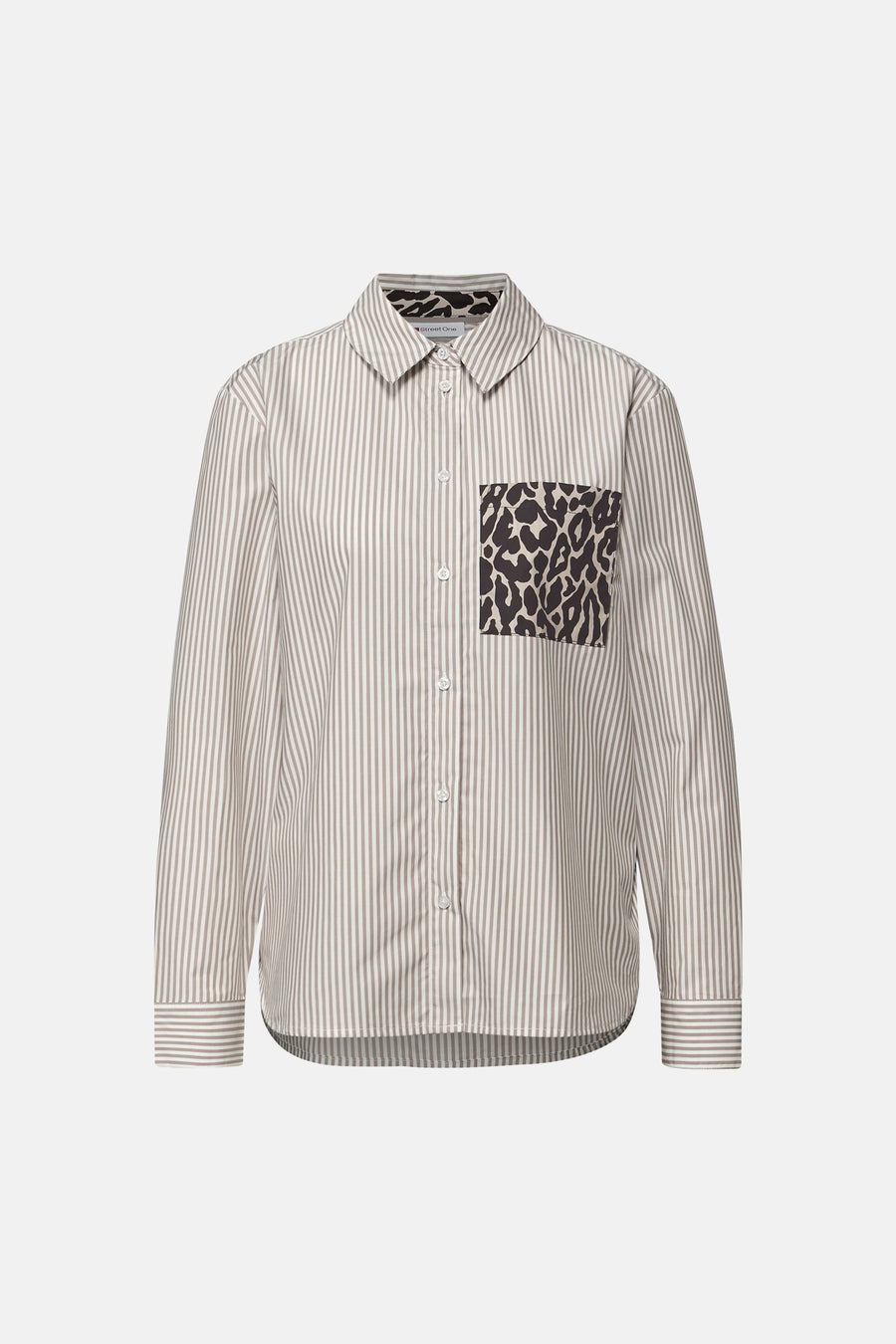 Gestreken blouse van Street One met borstzak met luipaardprint en witte knopen.
