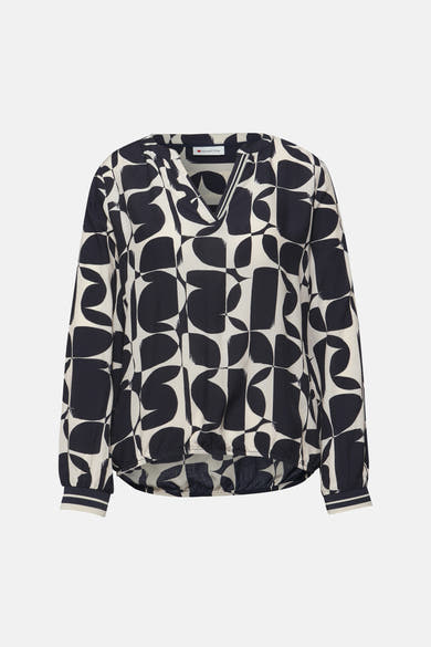 Multikleurige blouse met lange mouwen van Street One, met een zwart-crème geometrisch patroon.