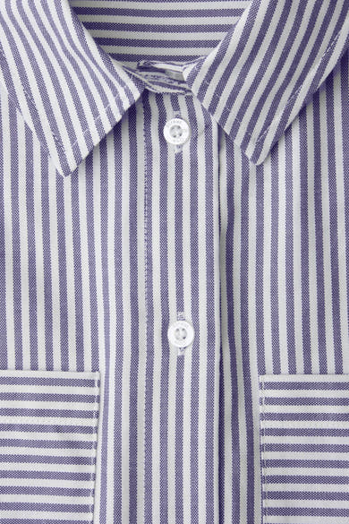 Chemise à manches longues bleue de STREET ONE à rayures verticales, avec boutons et poches sur le devant.