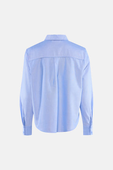 Chemise à manches longues bleue de STREET ONE, vue de dos, avec plis et détails de boutons aux poignets.