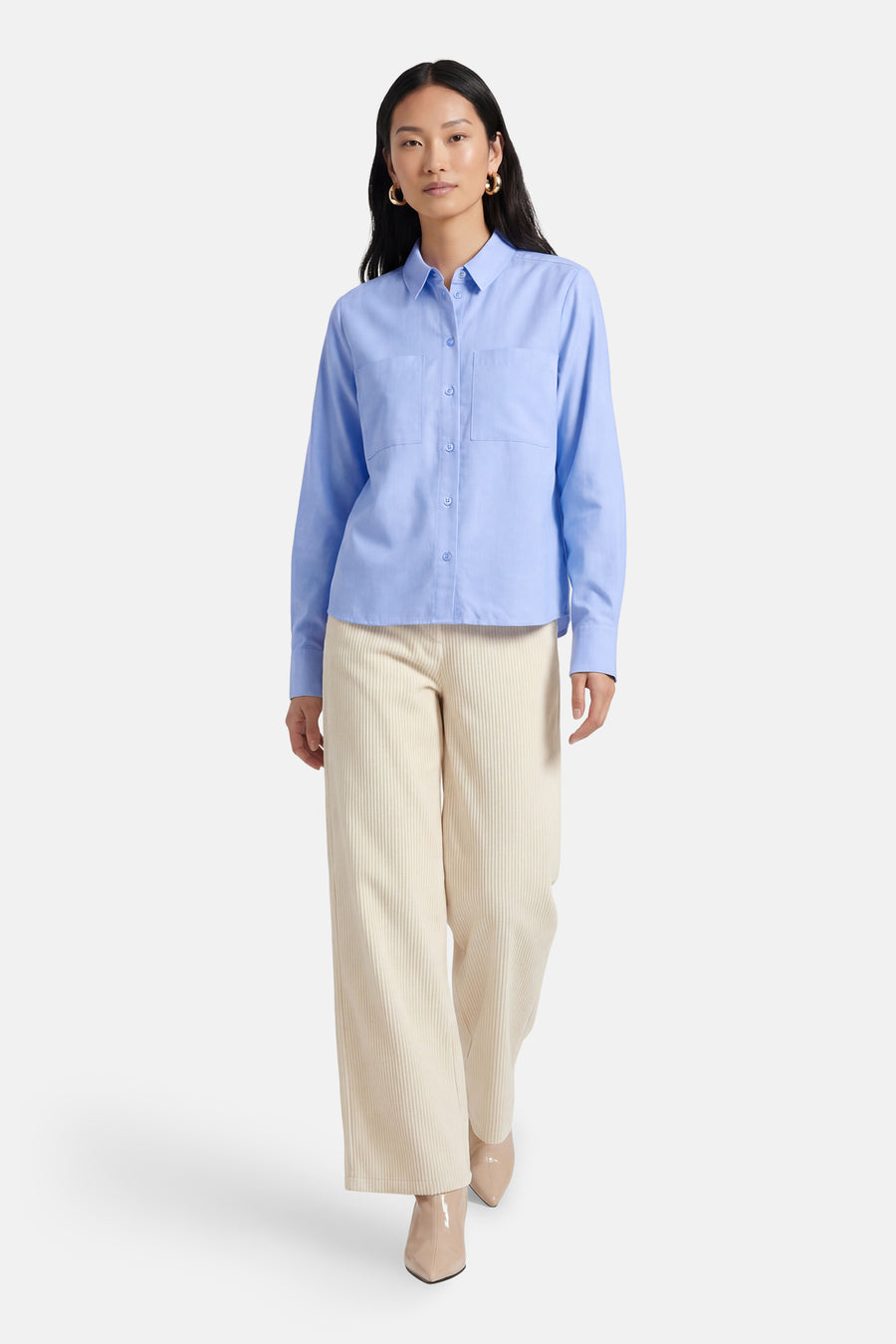 Chemise à manches longues bleue de STREET ONE avec poches poitrine et boutons sur le devant.