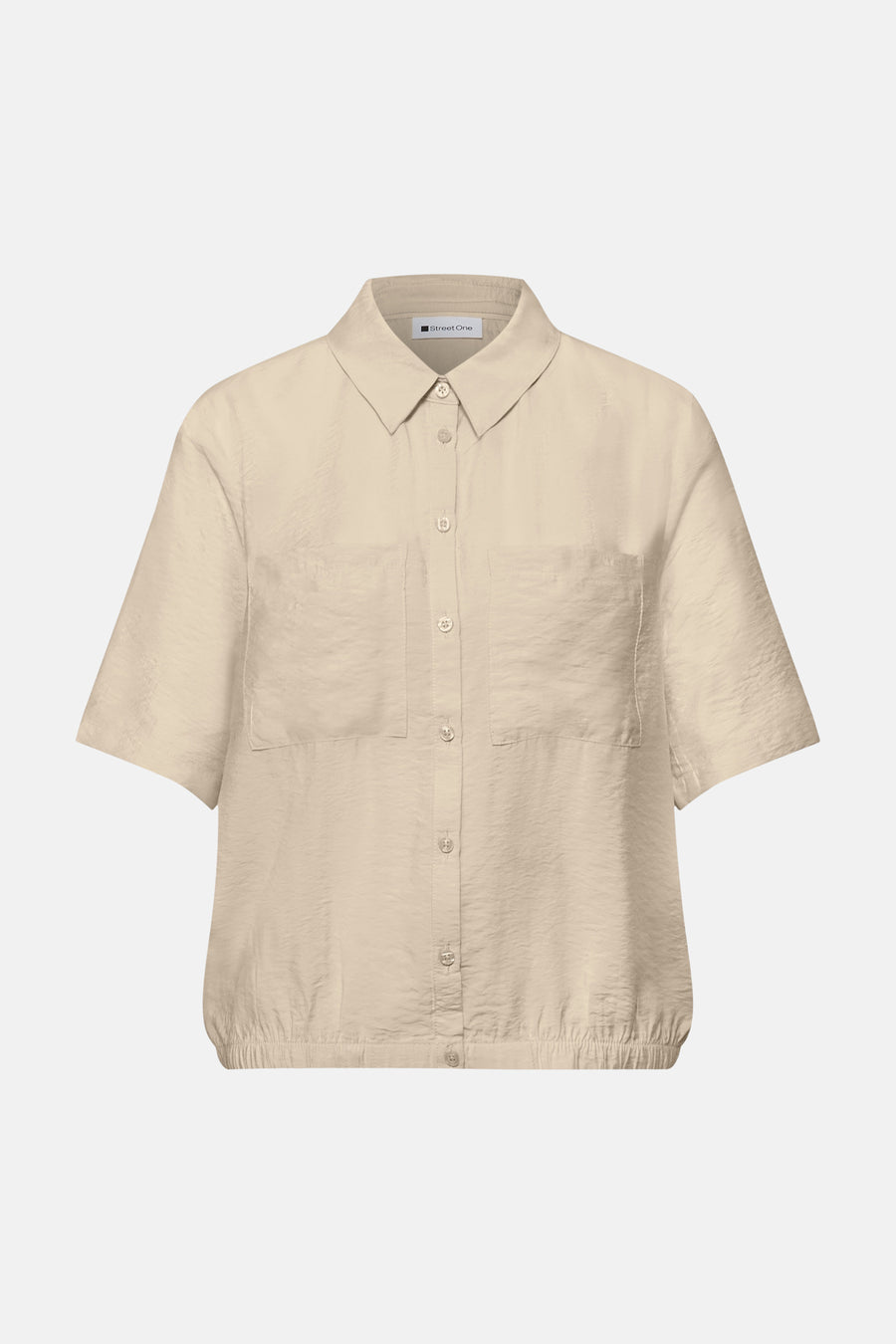 Beige blouse met korte mouwen van STREET ONE, met twee borstzakken en elastische zoom.