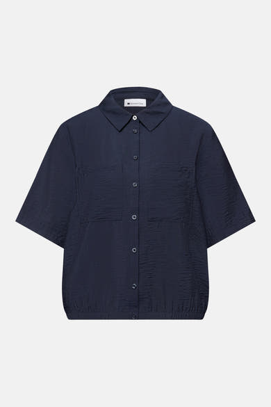Blauw overhemd met korte mouwen van Street One, met opgestikte zakken en knoopsluiting.