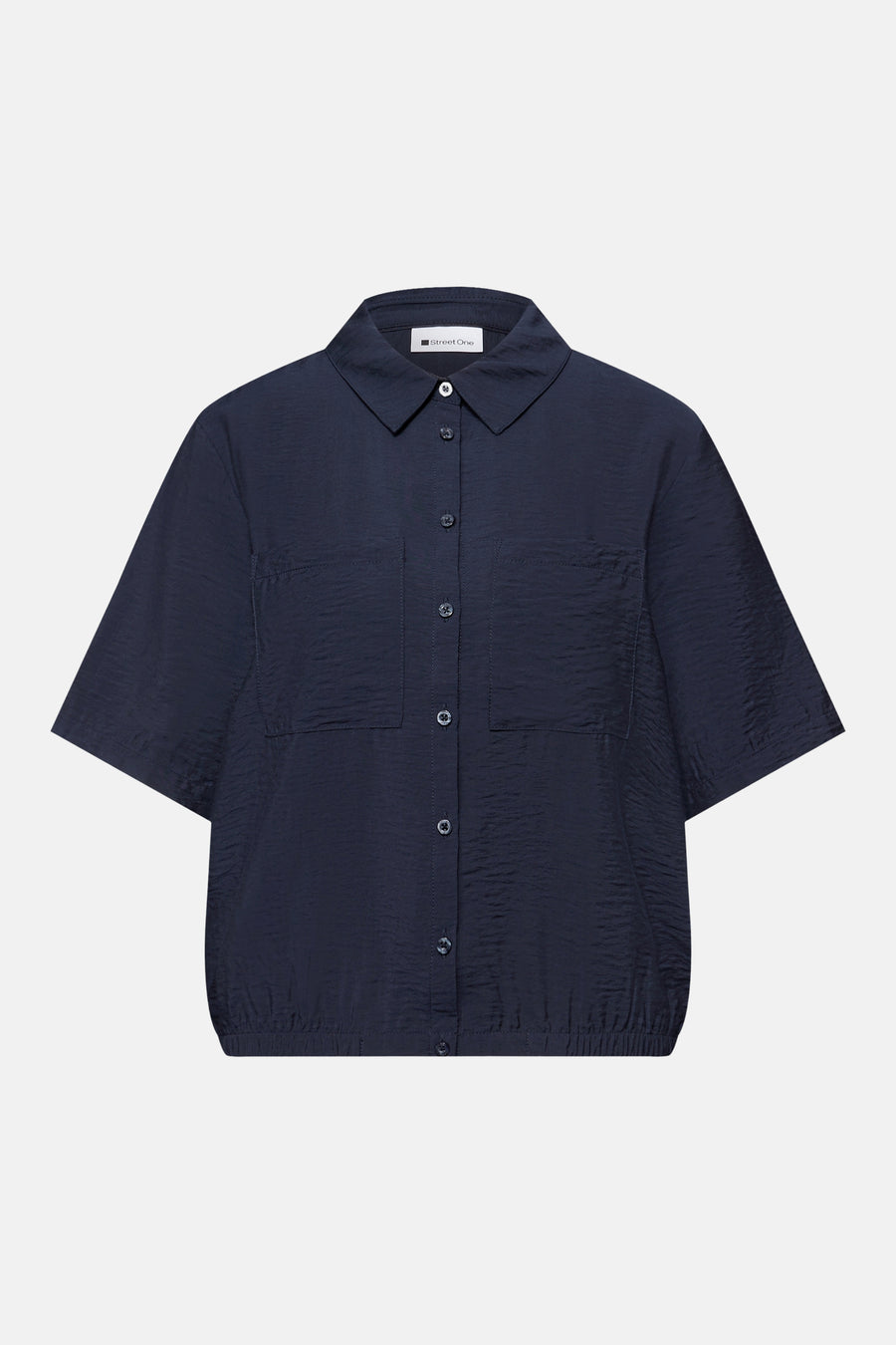 Blauw overhemd met korte mouwen van Street One, met opgestikte zakken en knoopsluiting.