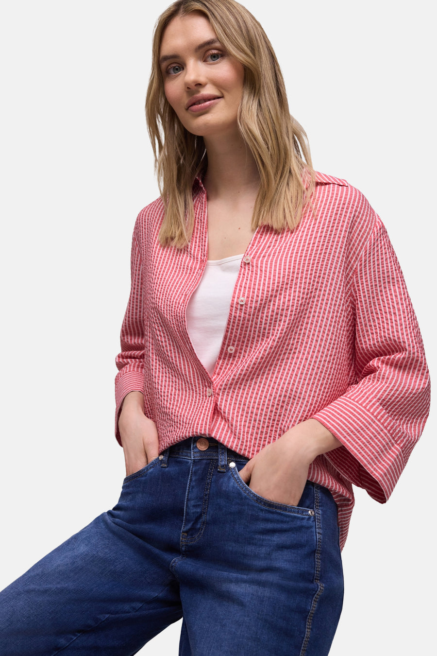 Multikleurig overhemd met lange mouwen van Street One met verticale strepen en een casual knoopsluiting.