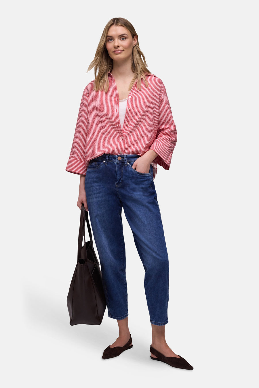 Chemise à manches longues multicolore de Street One avec rayures verticales et encolure boutonnée décontractée.