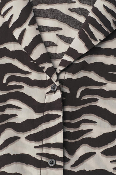 Multikleurig overhemd van STREET ONE met donkergrijs en gebroken wit zebraprint, met V-hals en gegraveerde knoop.