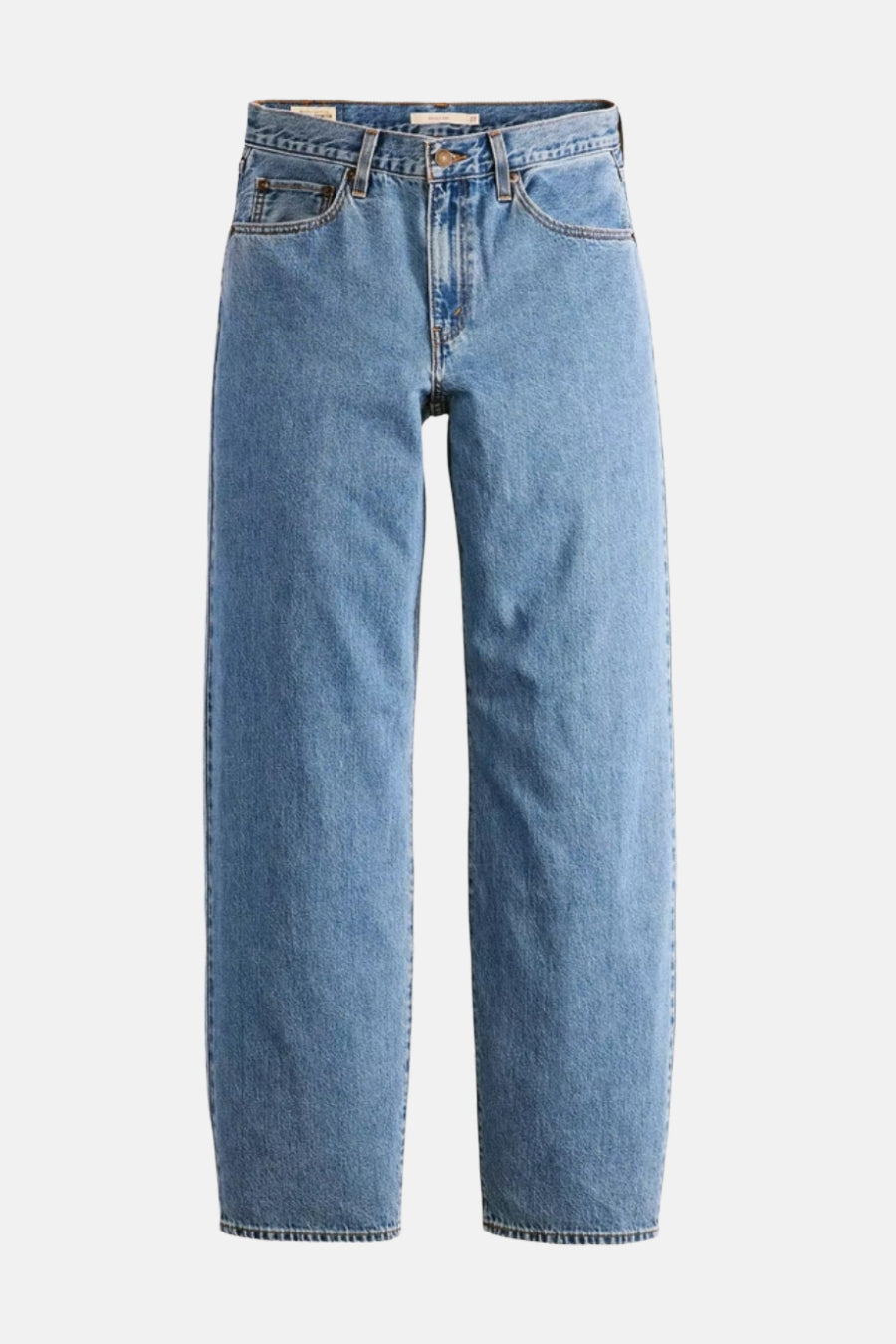 Levi's rechte spijkerbroek in middinblauw denim, losse pasvorm en klassieke details.