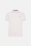 Roze polo van SUN 68 met marineblauwe bies op de kraag en logo op de borst.